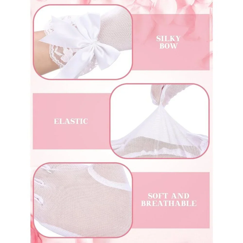 Women's Evening White Elegant Short Lace Bow Gloves Party Wedding Accessories